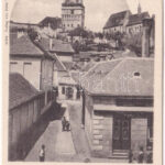 Segesvár, Schässburg, Sighisoara; utca, cukrászda. Fritz Teutsch / Conditorei / street, confectionery