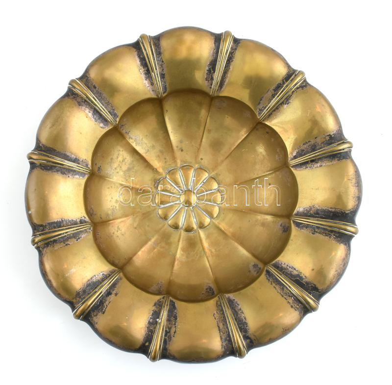 Réz tál kopott ezüstözéssel d: 25 cm