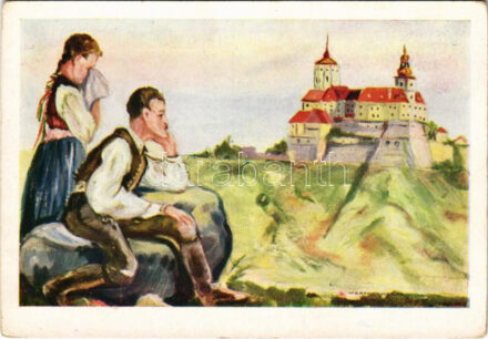 Az ősi fraknói vár. Magyar múlt dicsősége, magyar jövő reménysége. Kiadja a Magyar Nemzeti Szövetség, Don Bosco Ny. / Forchtenstein castle (Burgenland), Hungarian irredenta propaganda art postcard s: Márton L., Nógrády M.