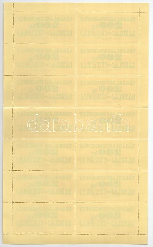 1975. 'Vásárlási engedély - 200kg Gázolaj vagy Tüzelőolaj' (14x) bélyeg, teljes ív T:II - Image 2