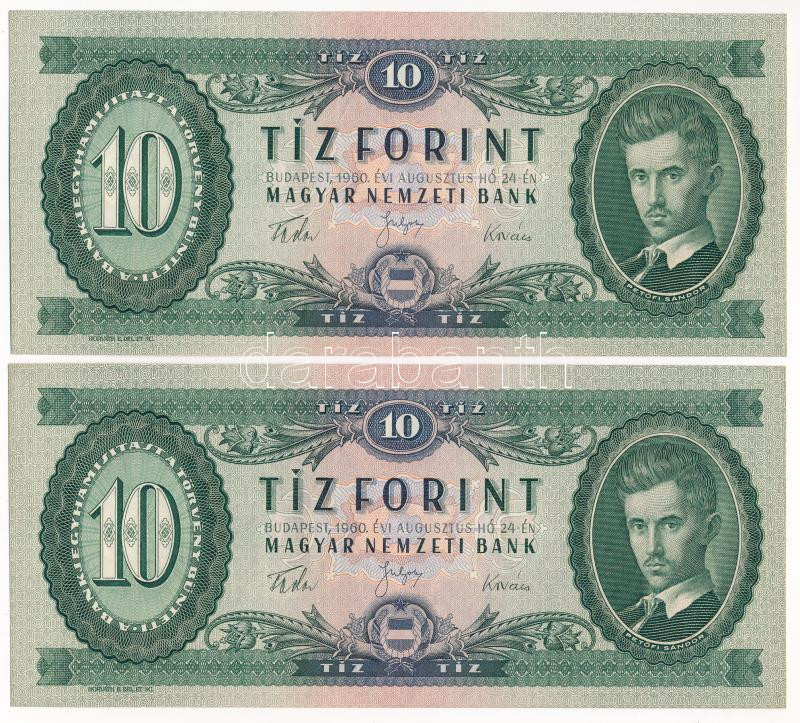 1960. 10Ft (2x) sorszámkövetők 'A 537 068935 - A 537 068936' T:I,I- Adamo F6