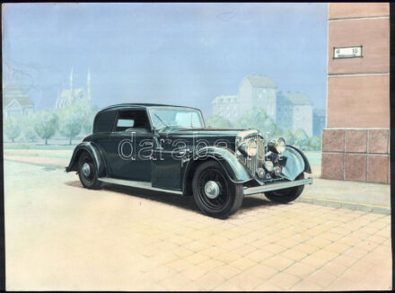 Hangya János (1945?-): Automobil, akvarell, papír, jelzett, foltos, 30×40 cm
