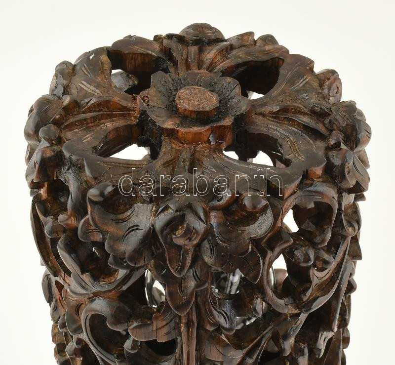 Keleti faragott egzótafa lámpa, repedéssel, működik, m: 38 cm - Image 2