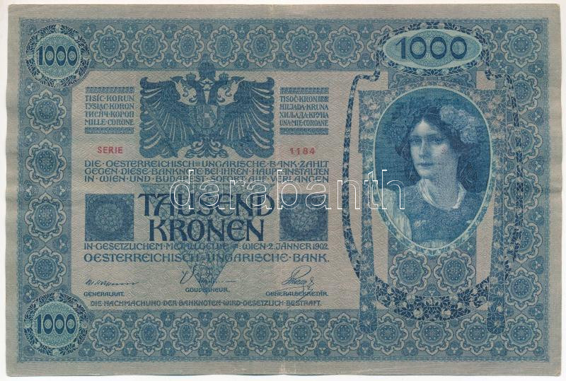 1902. 1000K felülbélyegzés nélkül T:III Adamo SK35 - Image 2