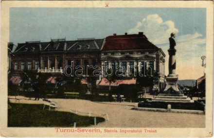 1919 Turnu Severin, Szörényvár; Statuia Imperatului Traian / statue, monument (pinhole)