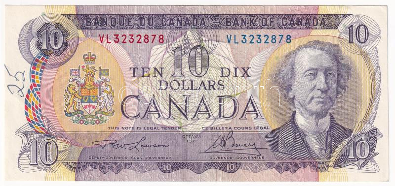 Kanada 1971. 10$ 'VL 3232878' T:II- firka Canada 1971. 10 Dollars 'VL 3232878' C:VF graffiti Krause P#88