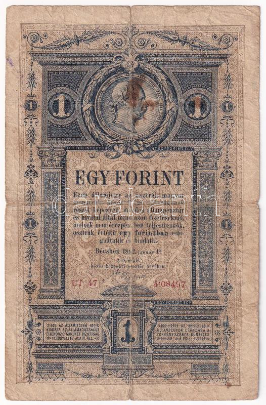 1882. 1Ft / 1G 'Uf 47 4 08497' T:III- folt Hungary 1882. 1 Forint / 1 Gulden 'Uf 47 4 08497' C:VG spotted Adamo G125 - Image 2