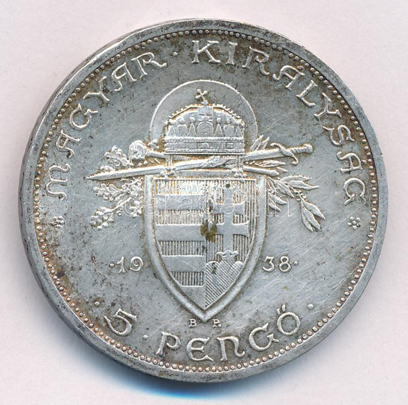 1938. 5P Ag 'Szent István' T:1- kis ph., patina Adamo P8.1 - Image 2