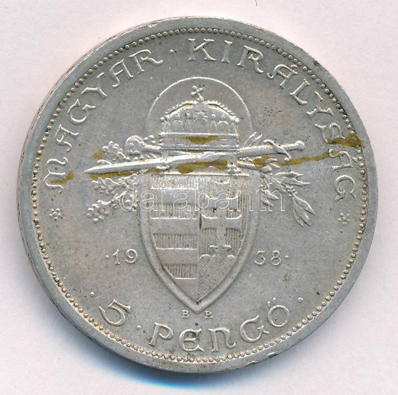 1938. 5P Ag 'Szent István' T:1-,2 kis ph., patina Adamo P8.1 - Image 2