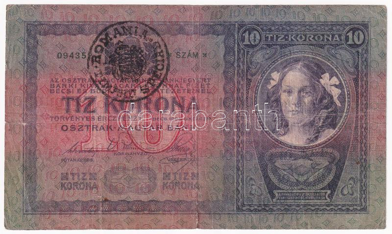 1904. 10K '2748 094352' 'Timbru Special Romania' felülbélyegzéssel T:III- szakadás, kopás Adamo K10