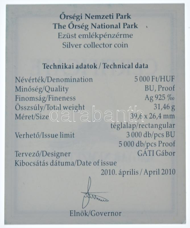 2010. 5000Ft Ag 'Őrségi Nemzeti Park' kapszulában, tanúsítvánnyal, certifikáttal T:PP kis patina Adamo EM228 - Image 4