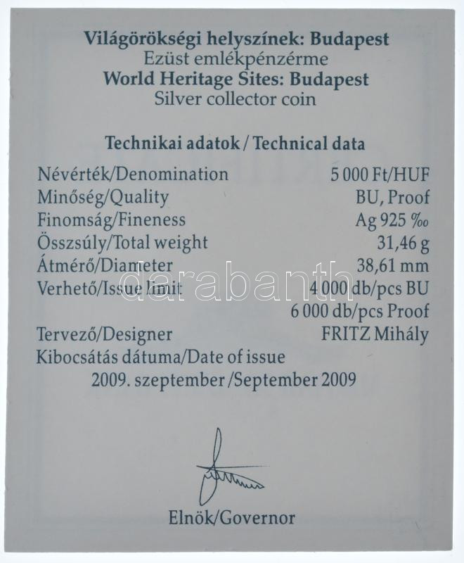 2009. 5000Ft Ag 'Világörökség helyszínek: Budapest' sérült kapszulában, tájékoztatóval, certifikáttal T:PP Adamo EM223 - Image 4