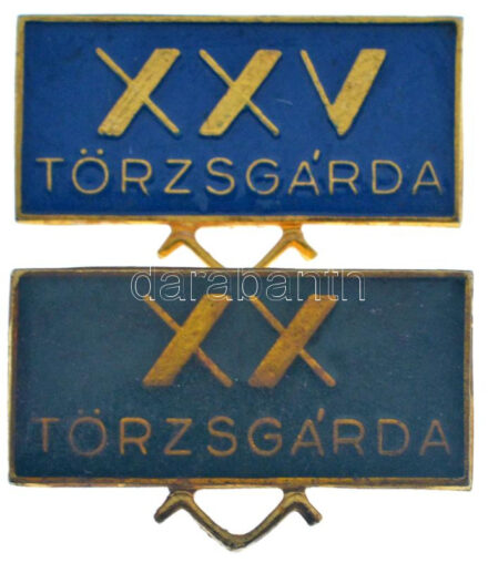 1960-1980. 'Törzsgárda XX' + 'Törzsgárda XXV' bronz kitűzők (17x27mm) T:XF