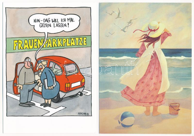 14 db MODERN humoros és grafikai képeslap / 14 modern motive postcards: humorous graphic