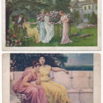 HÖLGYEK - 14 db régi művész képeslap / LADIES - 14 pre-1945 art postcards