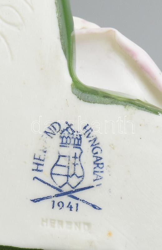 Herendi porcelán rózsa, kézzel festett, jelzett, minimlális lepattanással, m: 9 cm - Image 2