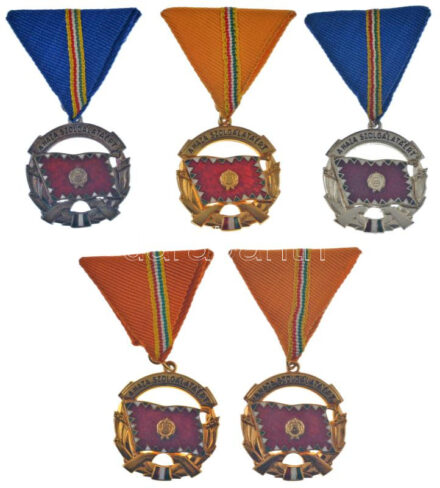 DN 'A haza szolgálatáért' ezüst fokozatú zománcos kitüntető jelvény mellszalagon (2x) (40mm) + arany fokozatú kitüntető jelvény mellszalagon (3x) (40mm) T:UNC