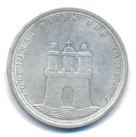 NSZK 1989J 10M Ag '800 éves Hamburg kikötője' T:AU FRG 1989J 10 Mark Ag '800th Anniversary - Port of Hamburg' C:AU small patina edge error Krause KM# 171