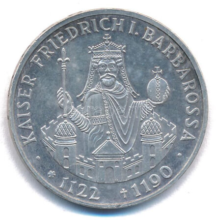 NSZK 1990F 10M Ag 'I. Barbarossa Frigyes' T:AU FRG 1990F 10 Mark Ag 'Frederick I Barbarossa' C:AU Krause KM#174