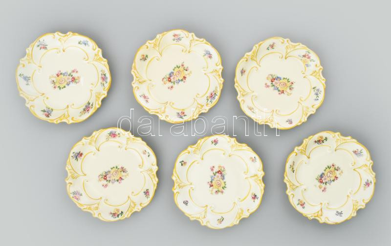 6 db Ilmenau porcelán tálka. Kézzel festett, jelzett, hibátlan. d: 13 cm