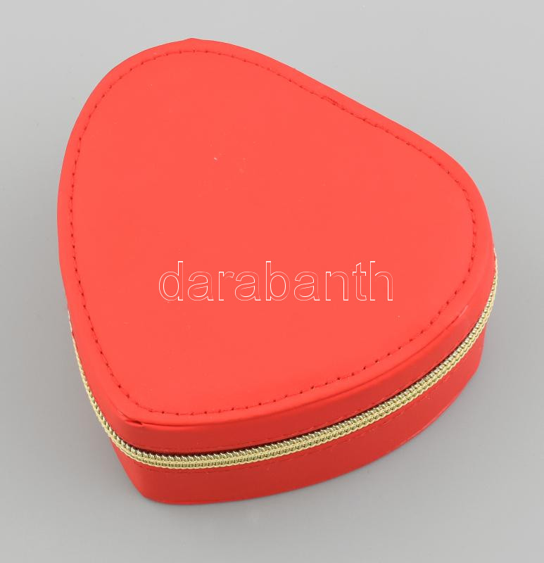 Piros, szív alakú zippzáros ékszertartó dobozka, új állapotban 12 cm - Image 2