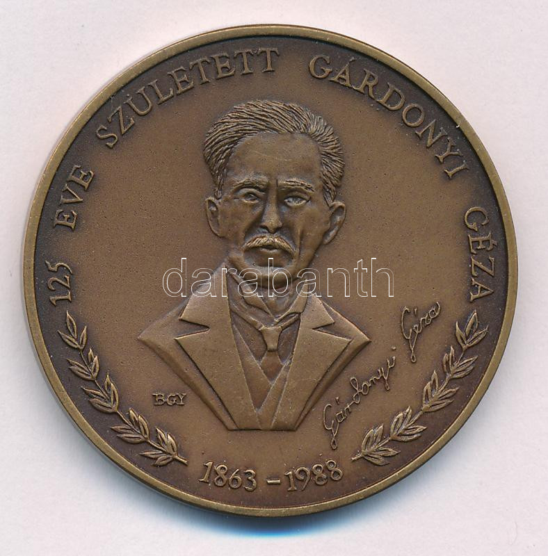 Bognár György (1944-) 1988. '125 éve született Gárdonyi Géza 1863-1988 / Eger MÉE - A falak ereje nem a kőben vagyon, hanem a védők lelkében' kétoldalas bronz emlékérem (42,5mm) T:UNC,AU Adamo EG5