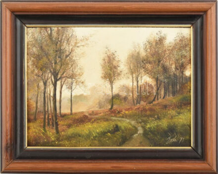 Boda Béla: Erdei táj, olaj karton, keretben 15x20 cm