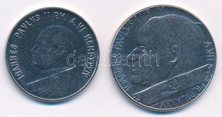 Vatikán 1984. 50L rozsdamentes acél 'II. János Pál / A béke éve' + 1985. 100L rozsdamentes acél 'II. János Pál' T:AU Vatican 1984. 50 Lire stainless steel 'John Paul II / Year of Peace' + 1985. 100 Lire stainless steel 'John Paul II' C:AU