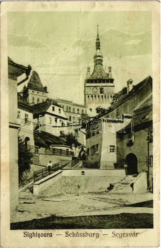 1926 Segesvár, Schässburg, Sighisoara; utca / street view (fa)