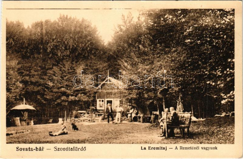 Szovátafürdő, Baile Sovata; A Remeténél vagyunk, vendéglő. Eugen Vass kiadása / La Eremitaj / Beim Eremiten / inn