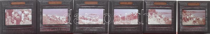 cca 1940 Autómentés a vízparton (Duna?), 7 db színes dia, egyik sérült, 5x5 cm