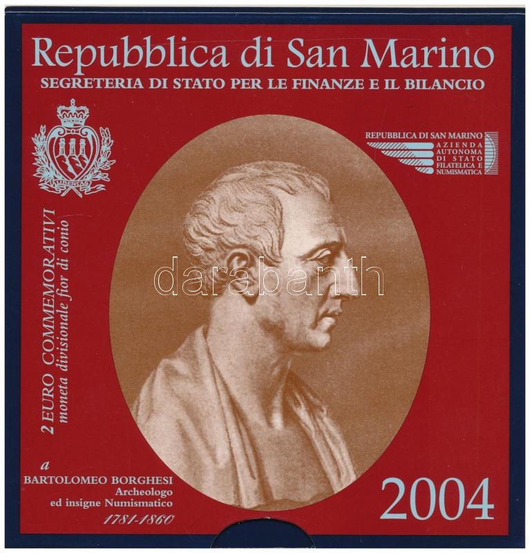 San Marino 2004. 2E 'Bartolomeo Borghesi' eredeti díszcsomagolásban T:UNC San Marino 2004. 2 Euro 'Bartolomeo Borghesi' in original, decorative packing C:UNC