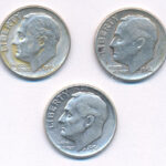 Amerikai Egyesült Államok 1953-1956. 10c Ag 'Roosevelt' (3xklf) T:AU-VF patina USA 1953-1956. 10 Cents Ag 'Roosevelt' (3xdiff) C:AU-VF patina Krause KM#195