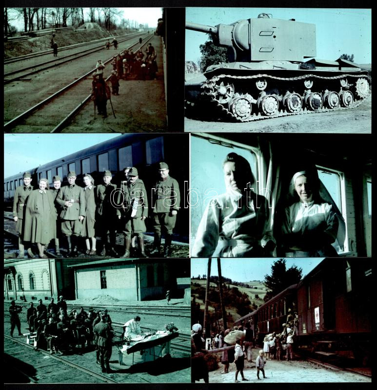 cca 1942-1943 Thöresz Dezső (1902-1963) békéscsabai gyógyszerész és fotóművész szolgálatot teljesített egy sebesültszállító vonaton Bp.-Kijev-Bp. között, ekkor készítette a tételben szereplő színes felvételeket, 11 db modern