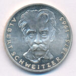 NSZK 1975G 5M Ag 'Albert Schweitzer' T:AU patina, kis karc FRG 1975G 5 Mark 'Albert Schweitzer' C:AU patina, small scratch Krause KM#143