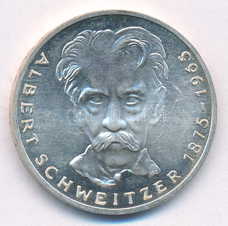 NSZK 1975G 5M Ag 'Albert Schweitzer' T:AU patina, kis karc FRG 1975G 5 Mark 'Albert Schweitzer' C:AU patina, small scratch Krause KM#143