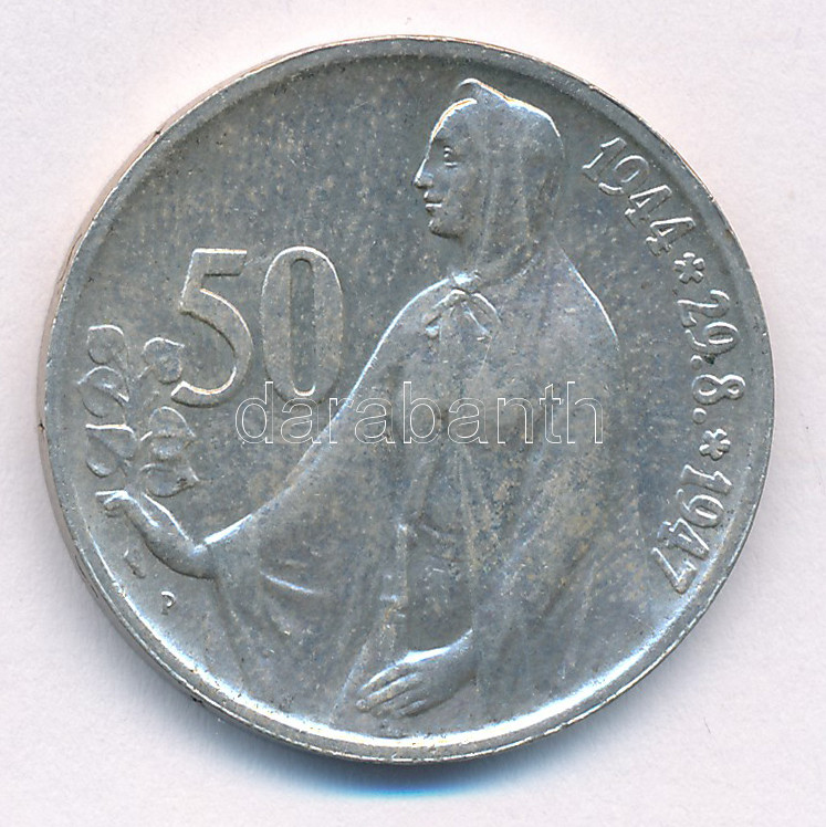 Csehszlovákia 1947. 50K Ag 'Szlovák felkelés' T:AU patina Czechoslovakia 1947. 50 Korun Ag 'Slovak uprising' C:AU patina Krause KM#24