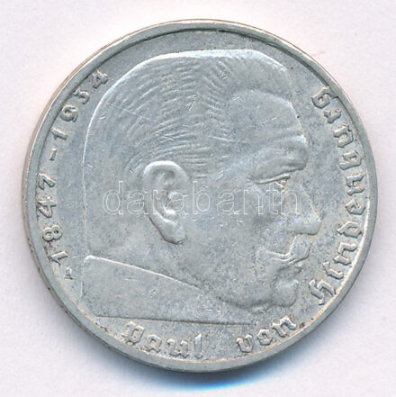 Német Harmadik Birodalom 1937A 2M Ag 'Hindenburg' T:AU,XF patina, apró karc German Third Reich 1937A 2 Mark Ag 'Hindenburg' C:AU,XF patina, tiny scratch Krause KM#93