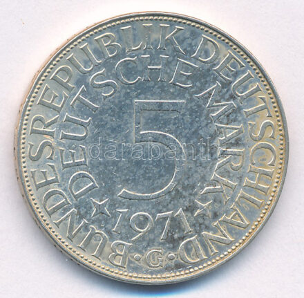 NSZK 1971G 5M Ag T:XF patina, karc FRG 1971G 5 Mark Ag C:XF patina, scratch Krause KM# 112.1