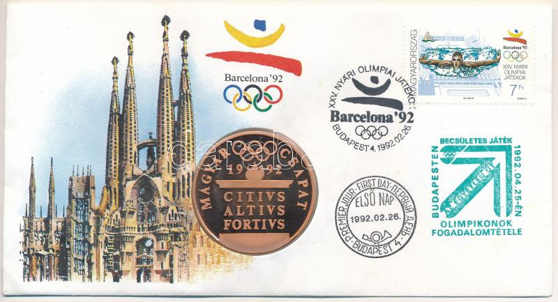 Magyarország 1992. Papp László (1947-) 'Barcelonai Olimpia- Magyar Csapat' bronz emlékérem érmés borítékban, bélyeggel, első napi és alkalmi bélyegzéssel (42,5mm) T:1