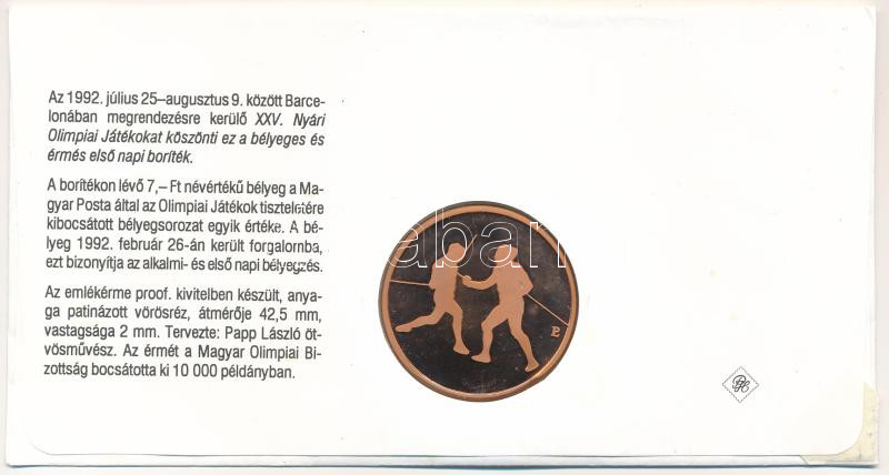 Magyarország 1992. Papp László (1947-) 'Barcelonai Olimpia- Magyar Csapat' bronz emlékérem érmés borítékban, bélyeggel, első napi és alkalmi bélyegzéssel (42,5mm) T:1 - Image 2