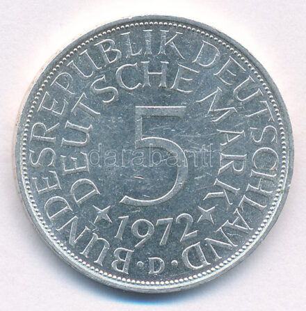 NSZK 1972D 5M Ag T:XF karc FRG 1972D 5 Mark Ag C:XF scratch Krause KM# 112.1
