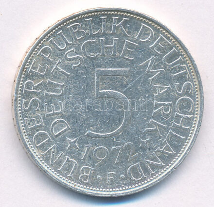 NSZK 1972F 5M Ag T:XF,VF karc, kis ph FRG 1972F 5 Mark Ag C:XF,VF scratch, small edge error Krause KM# 112.1