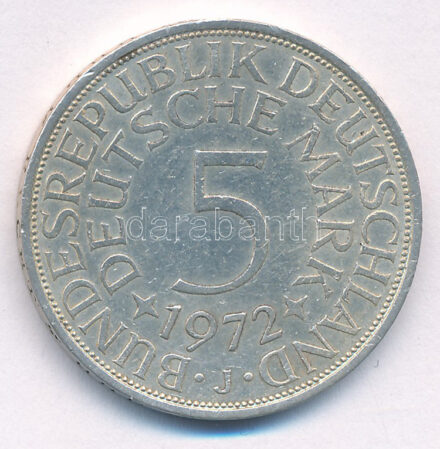 NSZK 1972J 5M Ag T:XF patina, ph FRG 1972J 5 Mark Ag C:XF patina, edge error Krause KM# 112.1