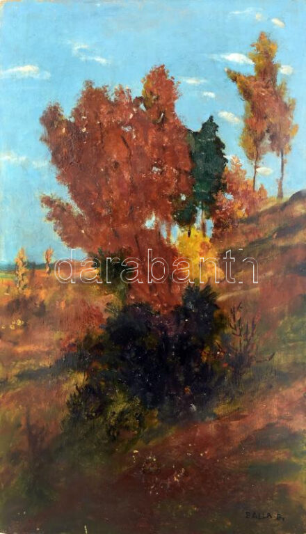 Balla B jelzéssel: Őszi táj. Olaj, farost. Sérült, vetemedett. 60x39 cm