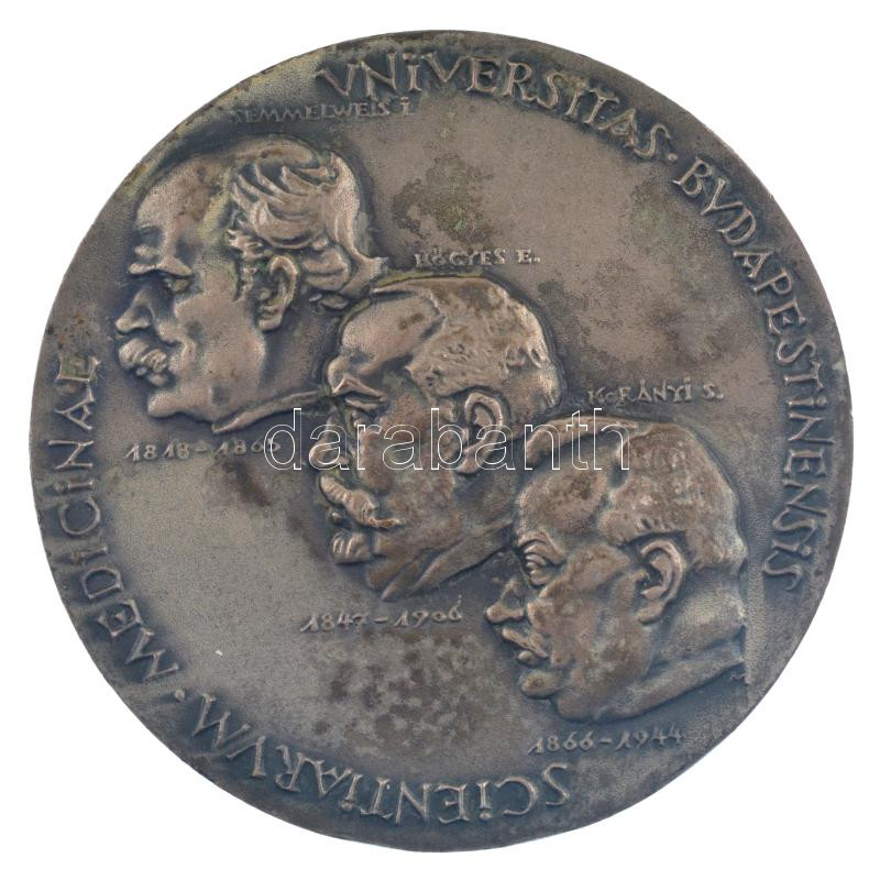 Madarassy Walter (1909-1994) 1967. 'Scientiarum Medicinae Universitas Budapestinensis - Semmelweis, Hőgyes, Korányi / In memoriam fundationis facultatis medicinae' kétoldalas ezüstpatinázott bronz emlékérem, hátoldalon '1769' vésettel
