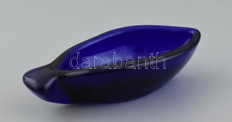 Kék halas üveg kínáló. Formába öntött, hibátlan 22 cm