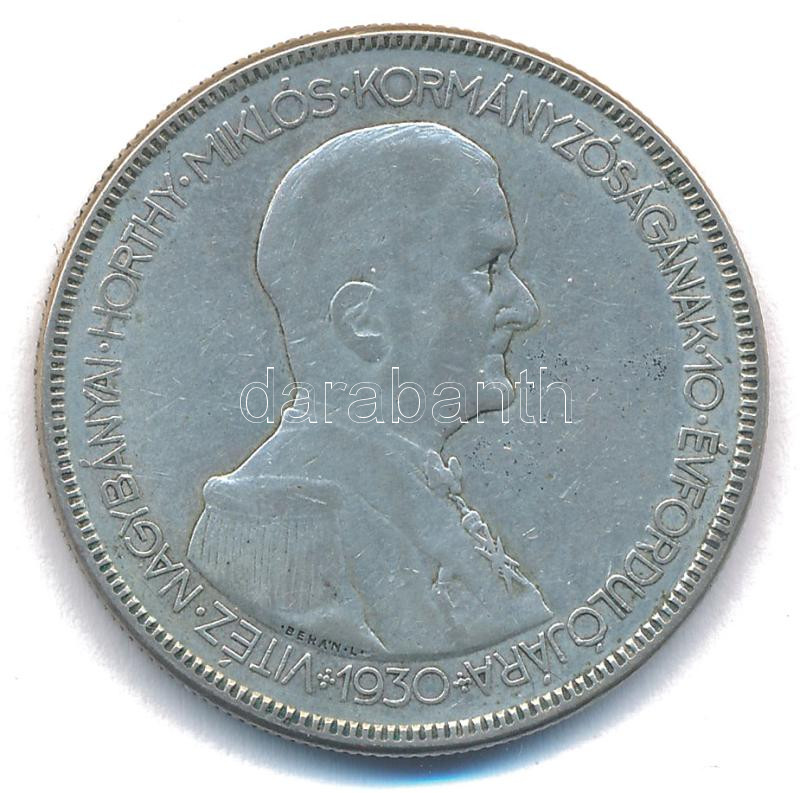 1930. 5P Ag 'Horthy jobbra' T:F patina Adamo P8