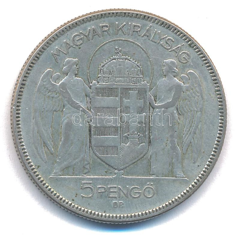 1930. 5P Ag 'Horthy jobbra' T:F patina Adamo P8 - Image 2