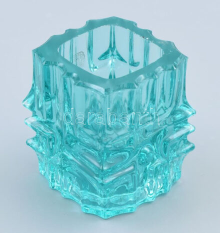 Vladislav Urban retró design zöld üveg váza / gyertyatartó megfordítható, jelzés nélkül, hibátlan, 8 cm